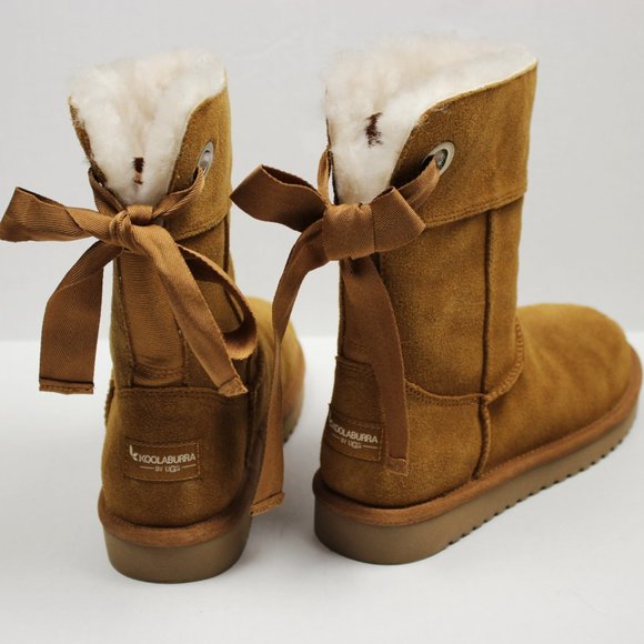 NWOB Ugg Koolaburra Suede Fur Lined Bow Boots Sz 7 - Picture 5 of 11